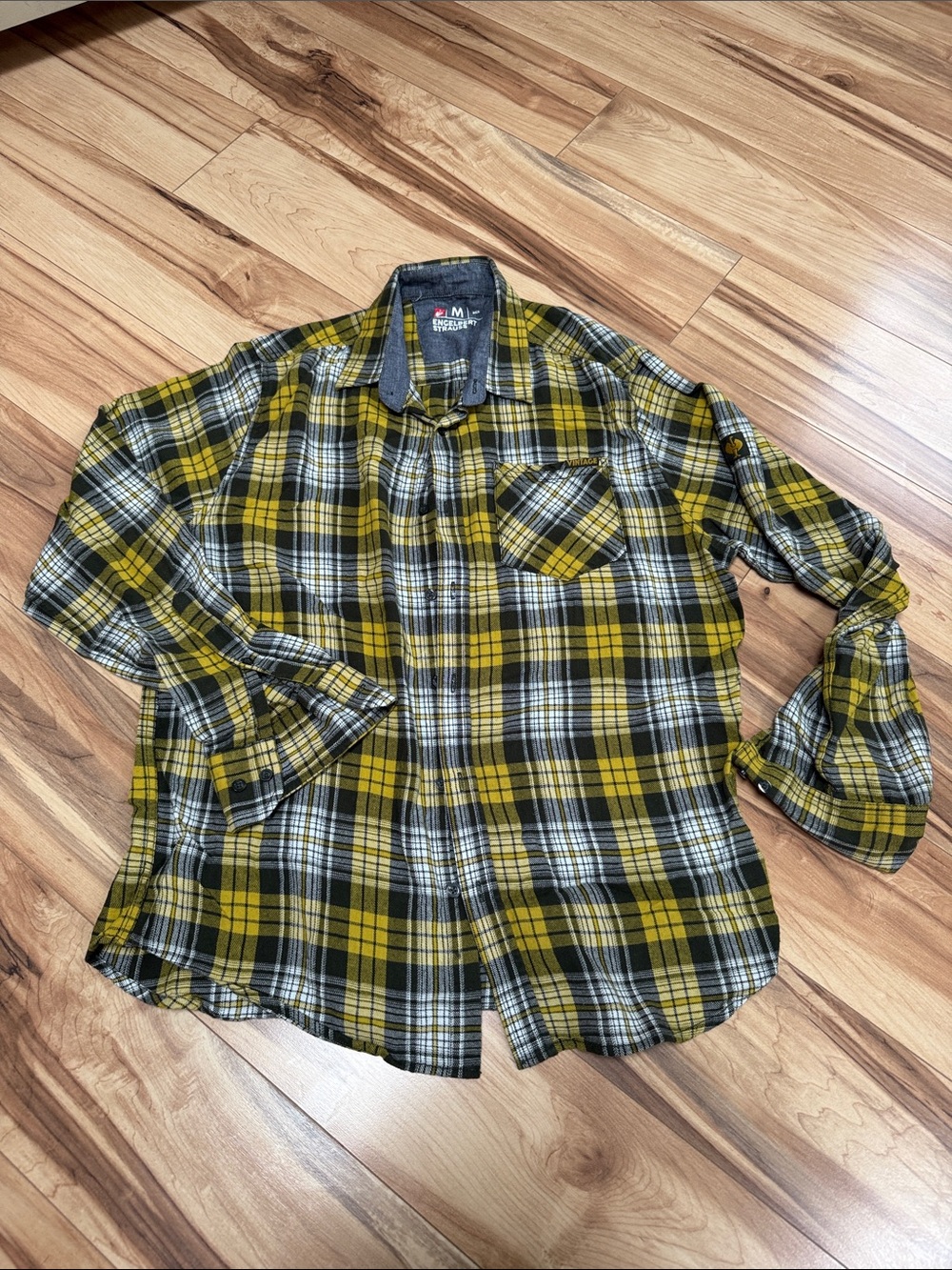 Men's Yellow Plaid Flannel Shirt - M